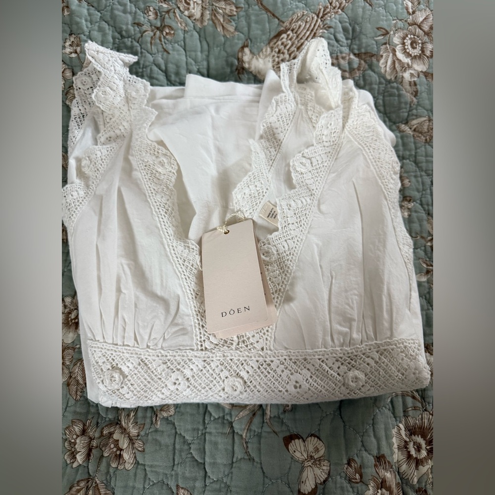 Doen Ivory Lace-Trim Cotton Slip Chemise - Picture 11 of 11